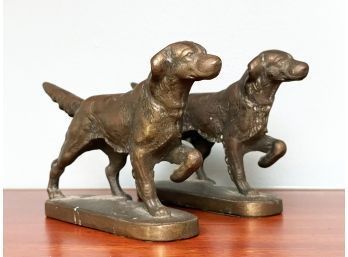 A Pair Of Vintage Cast Bronze Dog Bookends