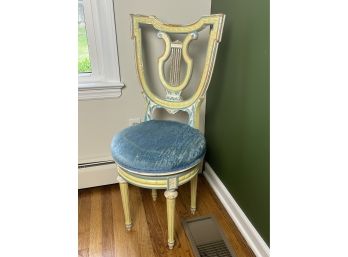 Blue Trimmed Yellow Cushioned Side Chair