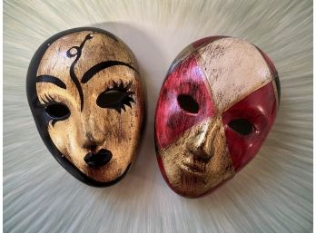 Pair Of Ceramic Hand Painted Masks