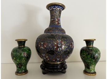 Three Colorful Oriental Vases One Large And Two Small