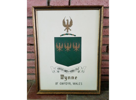 Wynne - Coat Of Arms/Family Crest ??  In A Beautiful Wooden Gilded Frame