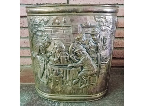 Vintage Brass Pictorial Waste Basket