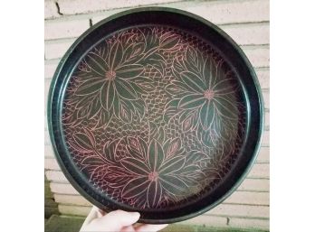 Beautiful Black Lacquer Serving Tray With Pink Lotus Flower Design - Shanghai Museum