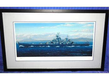 WW2 'battleship On The Blue' Signed By Stan Stokes 16 X 27 Frame