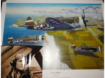 WW2 ' The Boss ' By D. Wrightington Photo Signed By Pilot Don Blakeslee  20 X 26