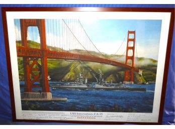 WW2 ' USS Indianapolis CA-35' Signed By Thomas Stahl 82/950  26 X 35 Frame