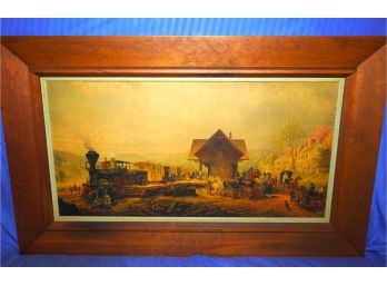 Railroad Station ' Locomotive And Stage Coaches' 24 X 39 Frame