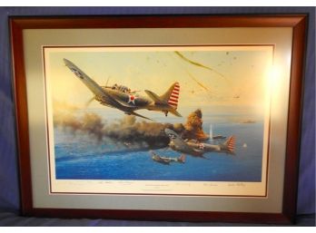 WW2 Battle Of The Coral Sea By Rob Taylor  #397/850 Signed By Artist & Pilots  In A 25 X 35 Frame