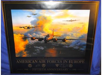 WW2 'american Air Force In Europe' Signed By 2 Pilots 25 X 29 Frame