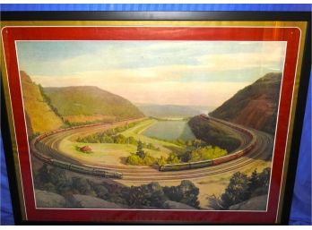 Pennsylvania Railroad ' Dual Train Countryside ' By E. Teller 23 X 30 Frame