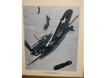 WW2 'Dauntless Dive On The Midway' By J. Waddal   18 X 23
