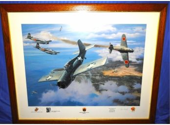 WW2 ' American Fighter Aces ' Signed By Roy Grinnell & Pilot  251/1250   27 X 33 Frame