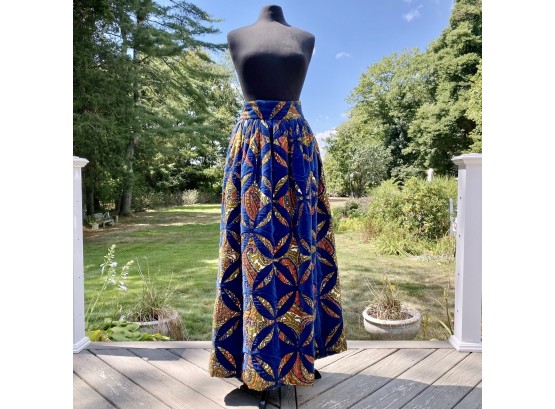 An Amazing Couture Vintage 70s Adolfo Quilted Velvet And Cotton Colorful Maxi Skirt - Wow