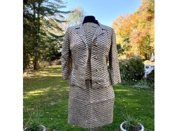 A Vintage Gold Thread And Linen Skirt Suit - Sm - Approx Sz 2