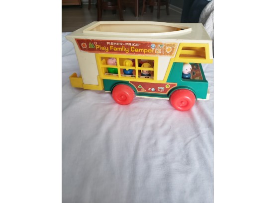 Vintage Fisher Price Family Camper  And Mini Bus With Little People