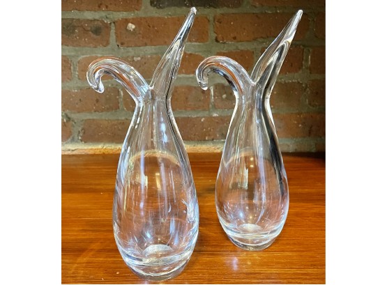 Pair Of Steuben Elongated Lip Bud Vases