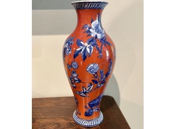 Wedgwood Orange And Blue Transferware Vase