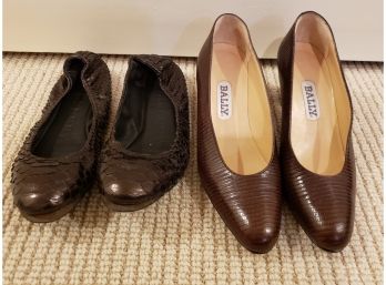 Burberry Ballet Slippers And Brown Bally Pumps Size 6.5