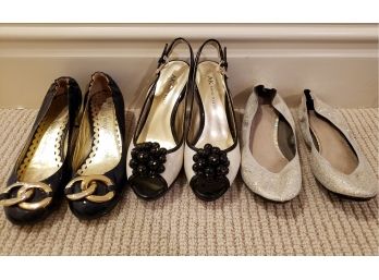 Anne Klein Black/white Heels, Juicy Couture With Gold Buckle,  Gap Ballet Slippers All Size 6