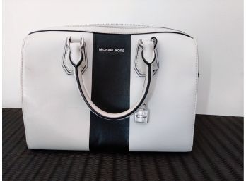 Black And White Michael Kors Leather Handbag. -