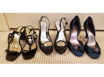 Nine West Navy Heels, Black Guess Heels And Black Strappy Sandals Size 6