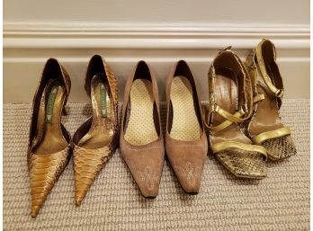 Jorge Alex Pointy Toes Heels, Carmen Steffens Strappy Gold Heels, Janet & Janet Suede Pointy Toe Shoes Size 6