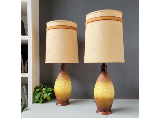 Pair C 1970 Fatlava Style Ceramic Lamps