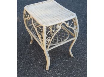 Antique White Wicker Occasional Table, Porch, Sunroom, Etc.  Possibly Heywood Wakefield
