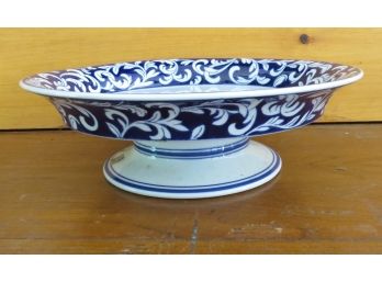 Outstanding Blue & White Footed Bowl By Chris Madden