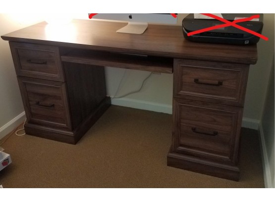 Executive Desk In Dark Gray Wood Style With Keyboard Drawer And Cord Management (Lot 015)