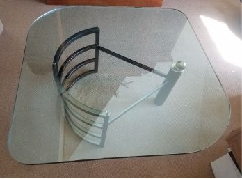 Designer Deco Glass And Metal Coffee Table With Brass Accent (Lot 004)