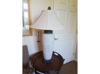 Tall Ceramic 3-way Lamp With Metal Feet And Peacock Finial (Lot 079)