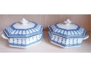 Pair Of Matching Blue And White China Tureens From England (Lot 132)