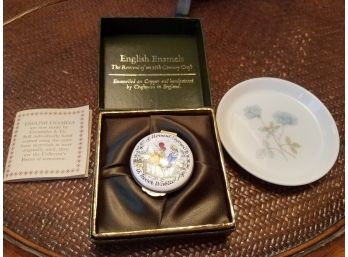 2-piece LOT Of British Collector Items:  Crummles & Co. Enamel Pill Box And Wedgwood Saucer (Lot 135)