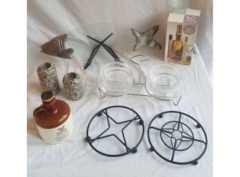 Hostess Items Mixed LOT: Candle Stands. Trivets. Wine Cooler. Serving Dishes (Lot 053)