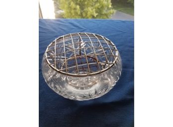 Small Cut Crystal Flower Bowl With Metal Seperator Screen (Lot 153)