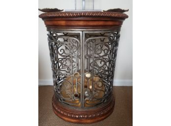 Ornate Oval Side Table With Metal Scrollwork Doors That Open (Lot 006a)