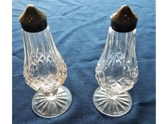 Pair Of Waterford Lismore Salt And Pepper Shakers With With Silverplated 16-hole Screw Tops (Lot 156)