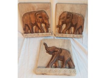 Trio Of Elephant Relief Wall Plaques (Lot 037)