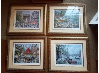 4 Color Prints Of Paris In Matching Gilded Frames (Lot 127)