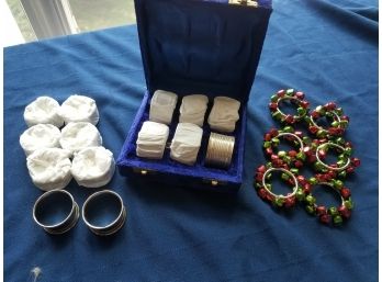 Trio Of 6-piece Holiday Napkin Rings: 2 Sets Of Silver Rings. 1 Set Of Xmas (Lot 099)