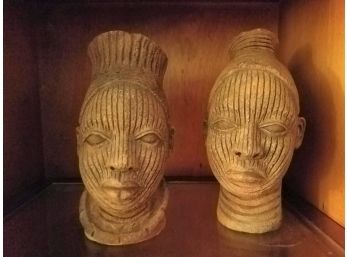 SHELF LOT: Pair Of Large Carved Heads (Lot 109)