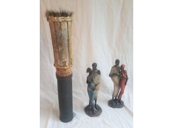 Pair Of Indigenous Couples And Long Slender Drum From Borneo (Lot 038)