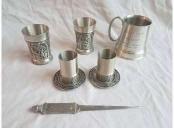 8-piece LOT Of Pewter Commemorative Cups And Letter Opener. Malaysian (Lot 045)