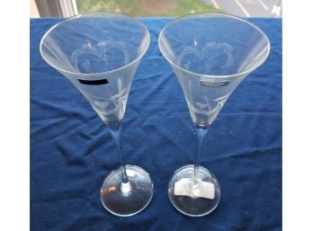 Pair Of Marquis By Waterford Wide Champagne Flutes With Heart Etchings (Lot 160)