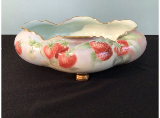 Beautiful Antique Hand Painted Strawberries Bowl