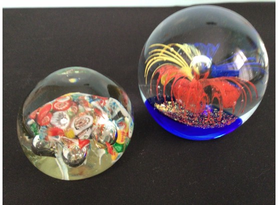Pair Of Lovely Glass Paper Weight Including Millefiori Style