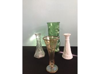 Vase Lot Of 4 Including 1970s And One Crystal Vase