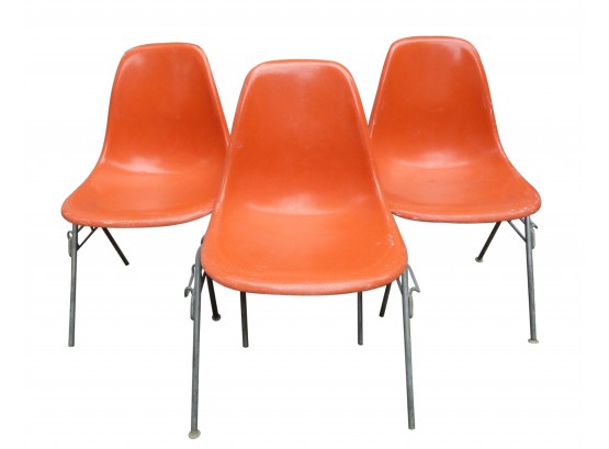 Fantastic Vintage Herman Miller Eames Stacking Shell Chairs, Set Of Three In Red-Orange