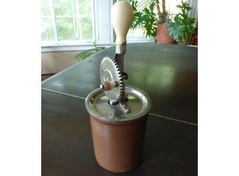 Vintage Butter Churn Or Cream Whipper With Ceramic Base